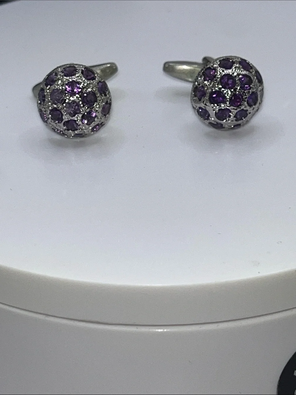 925 silver & amethyst dome cufflinks Handmade- One of a Kind Pre Owned
